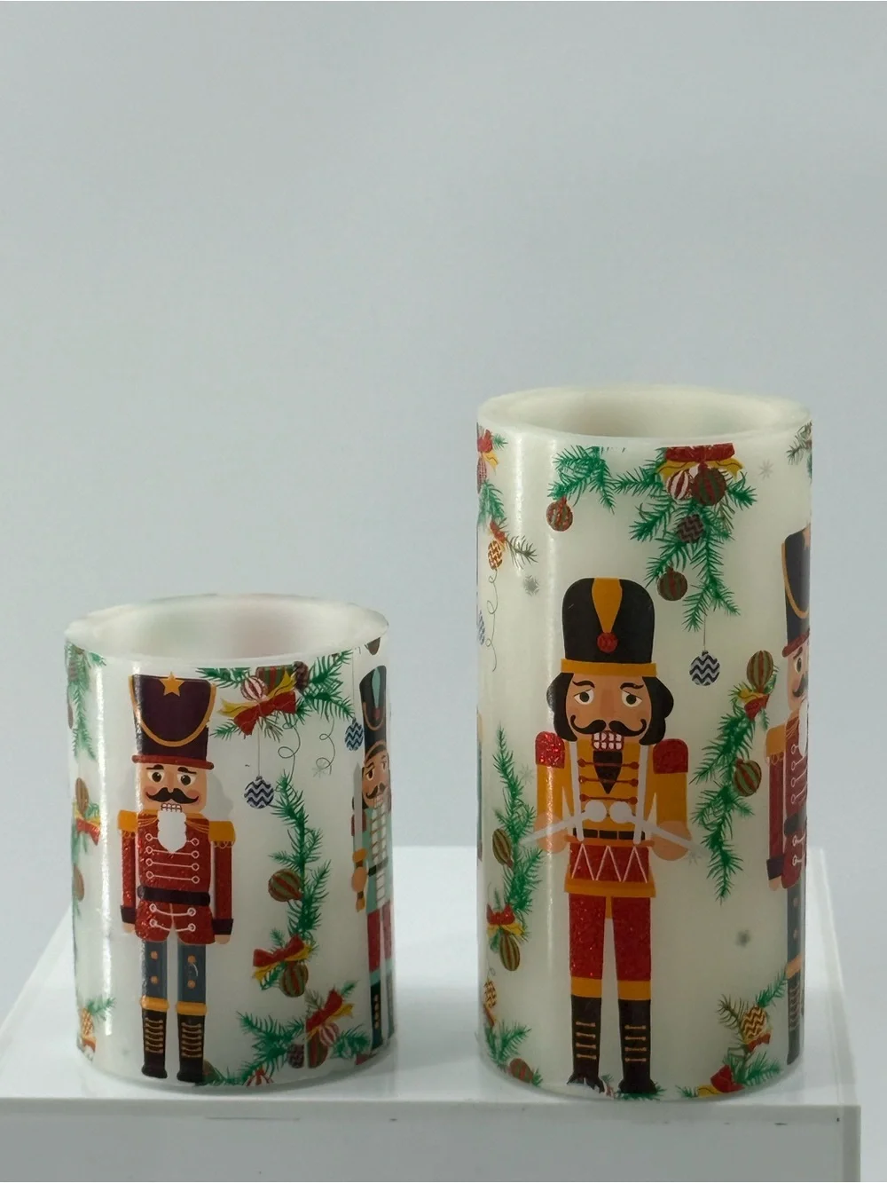 White Nutcracker LED Candle Set - Holiday Decorative Pillars
